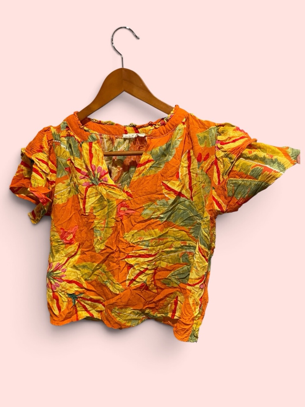 Cute orange creamsicle tropical ruffle sleeve crop top Haute Hippie